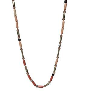 LOFT Boho Pink Tube Beads Beaded Necklace Crystal Accents Classic Jewelry Women
